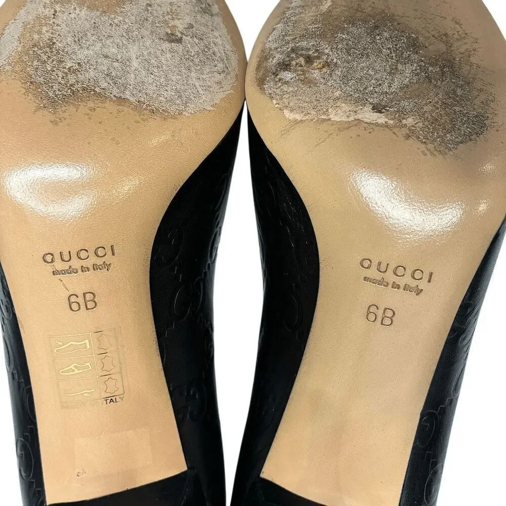 Gucci Black Double GG Monogram Logo Embossed Pointed Toe Heels Size 6 Pumps